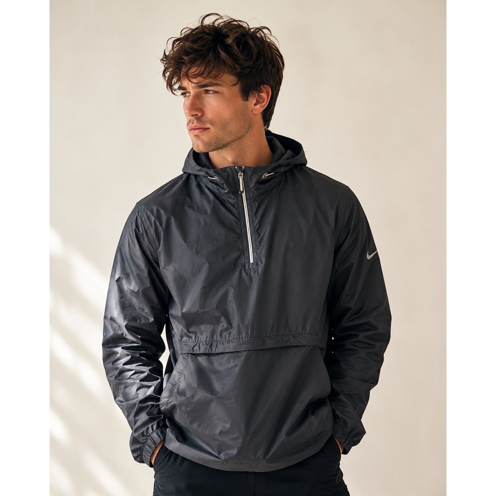 Nike Vintage Windbreaker Quarter Zip Hooded Pullover Jacket Grey Mens XL